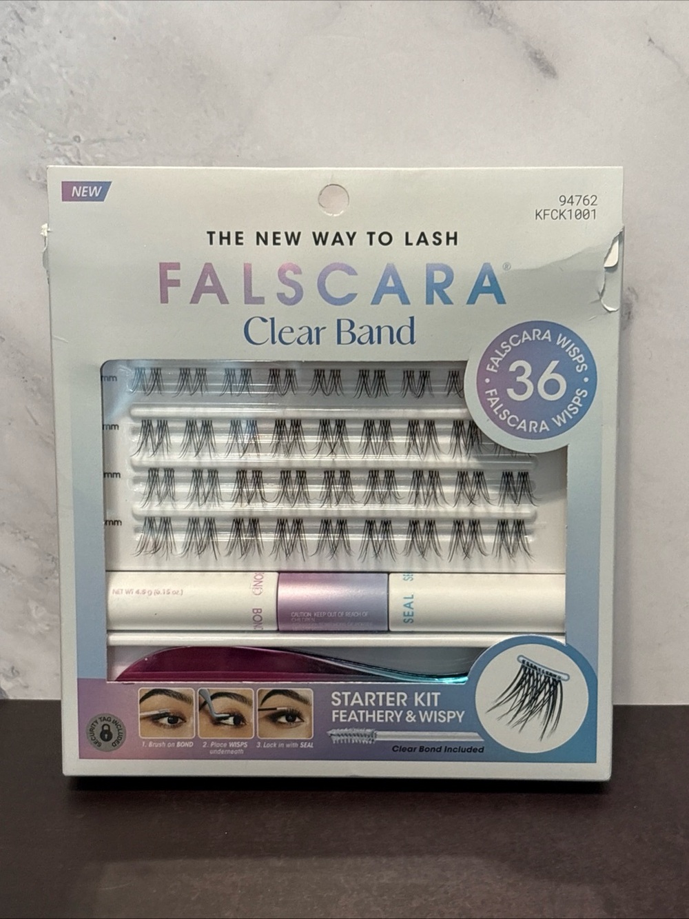 Kiss Falscara Clear Band Starter Kit Feathery & Wispy - White, Purple, Blue
